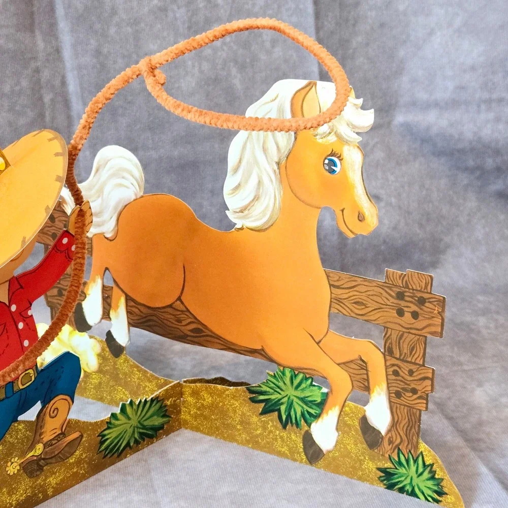 Freckles Cowboy Horse Centerpiece Hallmark‎ Cardboard 3D Vintage Party